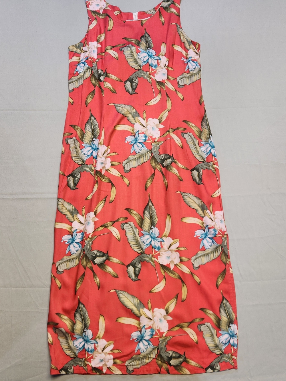 Vintage Ho Aloha Hawaiian Maxi Floral Wedding Dress Large Sleeveless Hibiscus